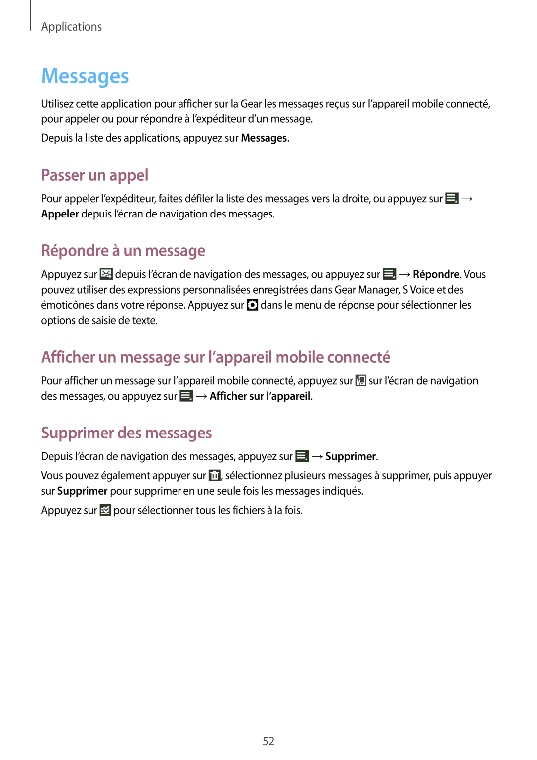 Samsung SM-R3810ZOAXEF, SM-R3810ZAAXEF Messages, Répondre à un message, Afficher un message sur l’appareil mobile connecté 