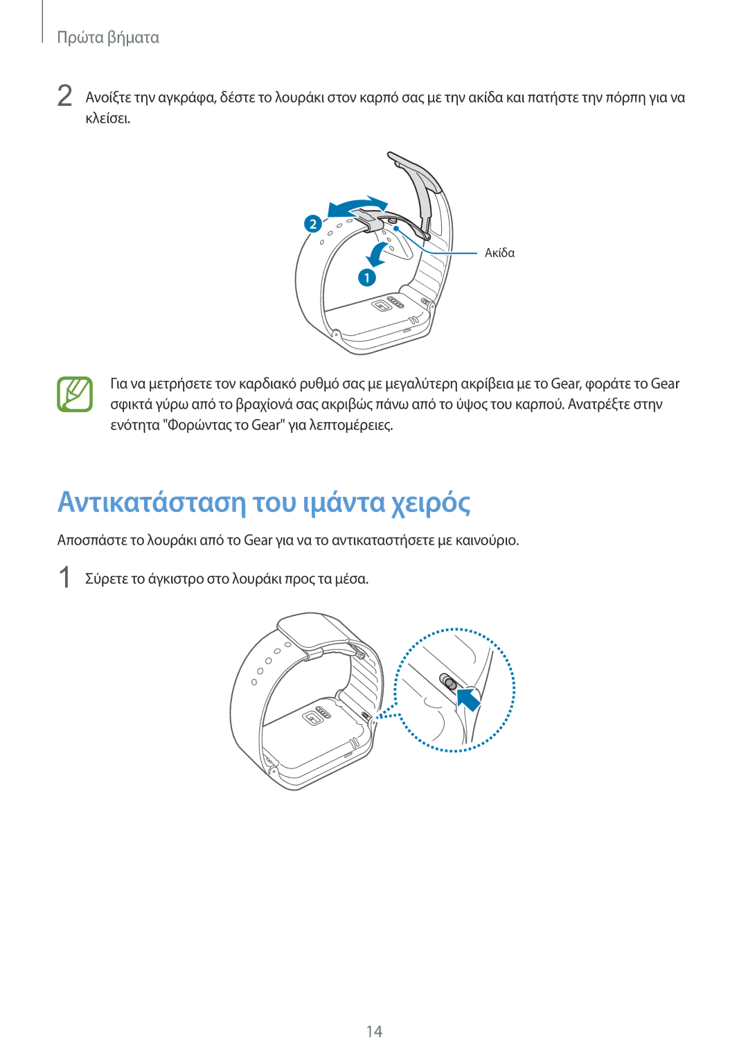 Samsung SM-R3810ZAAEUR, SM-R3810ZKAEUR, SM-R3810ZOAEUR manual Αντικατάσταση του ιμάντα χειρός 