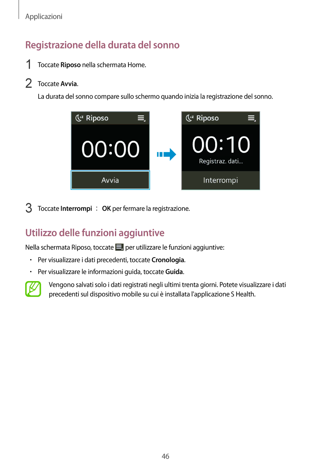 Samsung SM-R3810ZAAITV, SM-R3810ZKAITV, SM-R3810ZOAITV manual Registrazione della durata del sonno 