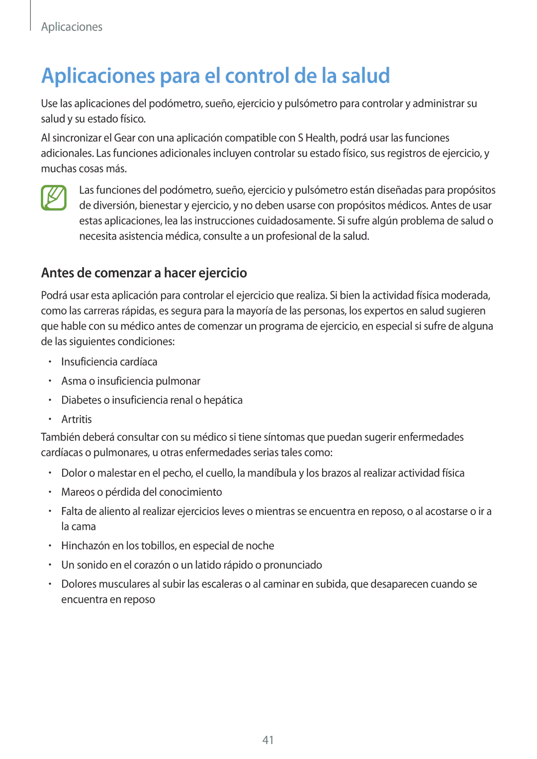 Samsung SM-R3810ZAAPHE, SM-R3810ZKAPHE manual Aplicaciones para el control de la salud, Antes de comenzar a hacer ejercicio 