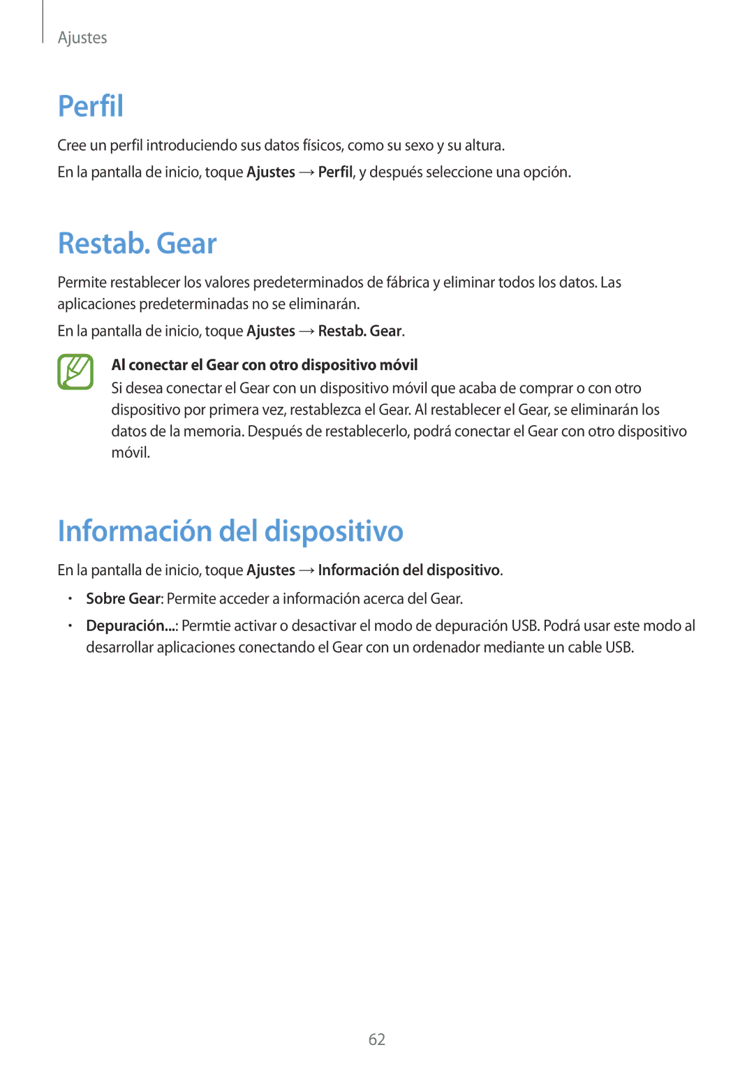 Samsung SM-R3810ZOAPHE, SM-R3810ZKAPHE, SM-R3810ZAAPHE, SM-R3810ZOAXAR Perfil, Restab. Gear, Información del dispositivo 