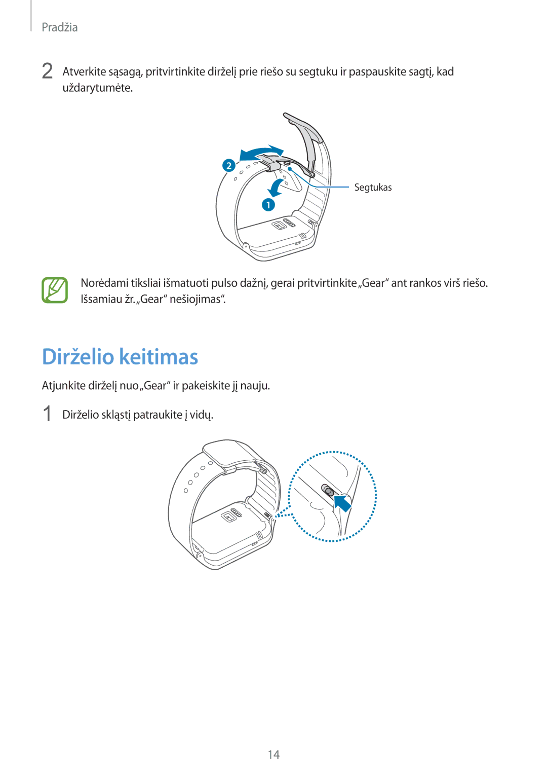 Samsung SM-R3810ZAASEB, SM-R3810ZKASEB, SM-R3810ZOASEB manual Dirželio keitimas 