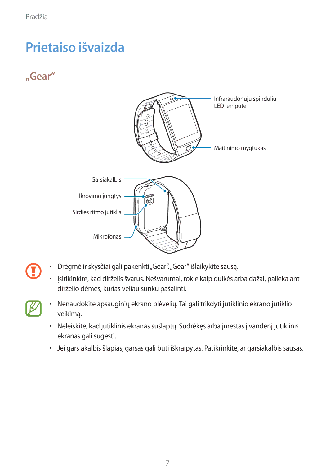 Samsung SM-R3810ZOASEB, SM-R3810ZKASEB, SM-R3810ZAASEB manual Prietaiso išvaizda, „Gear 