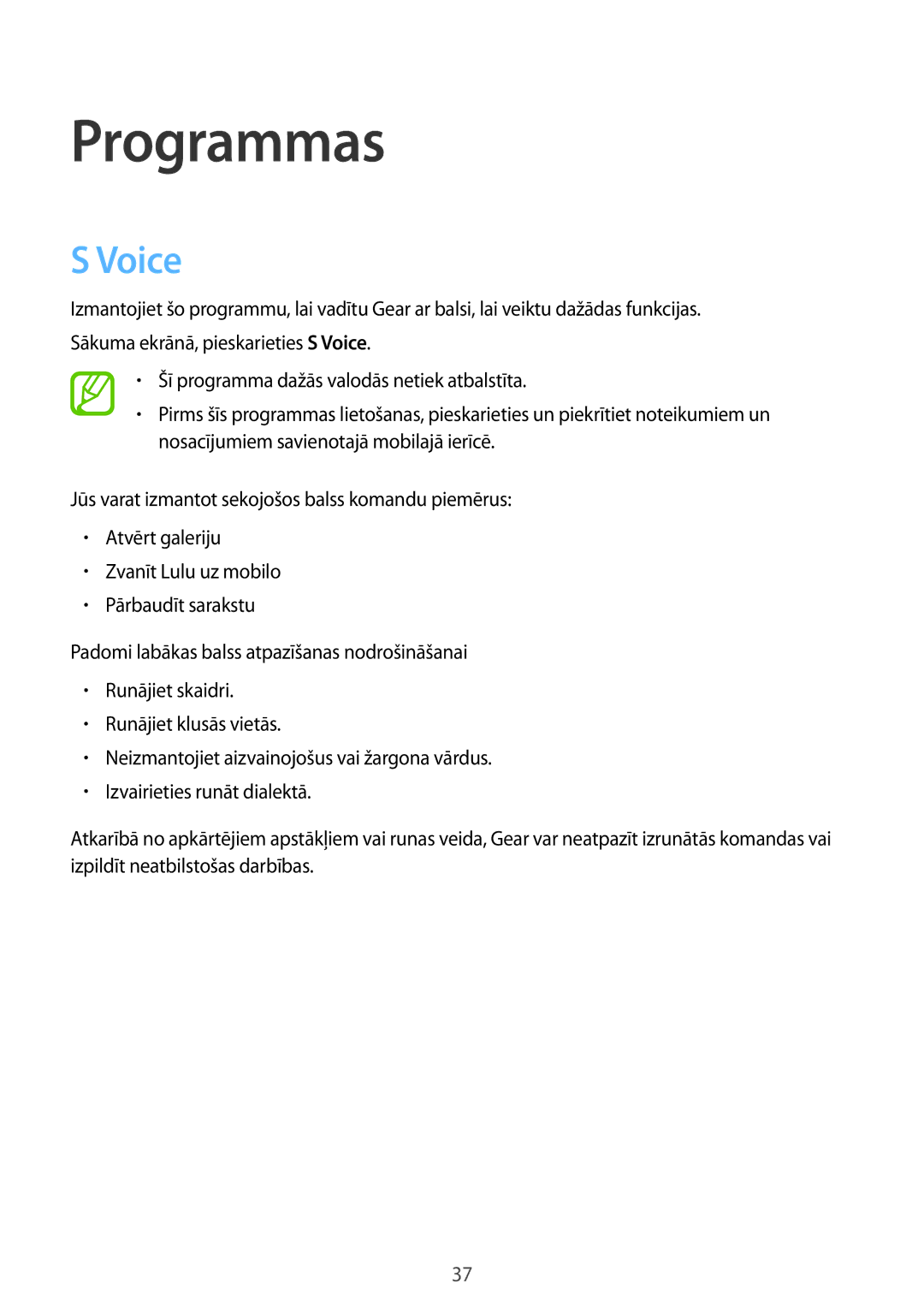 Samsung SM-R3810ZOASEB, SM-R3810ZKASEB, SM-R3810ZAASEB manual Programmas, Voice 