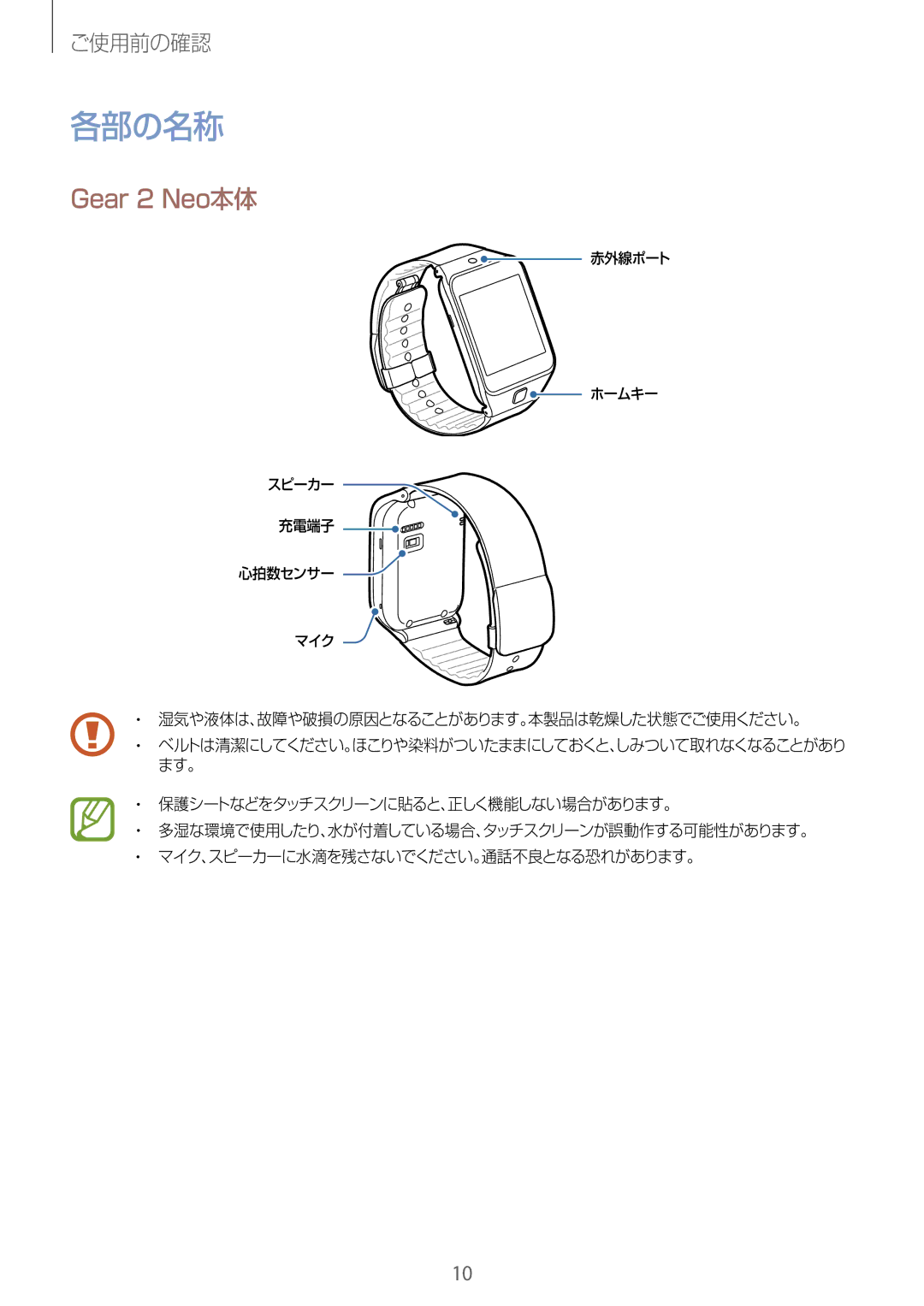 Samsung SM-R3810ZOAXJP, SM-R3810ZKAXJP, SM-R3810ZAAXJP manual 各部の名称, Gear 2 Neo本体 