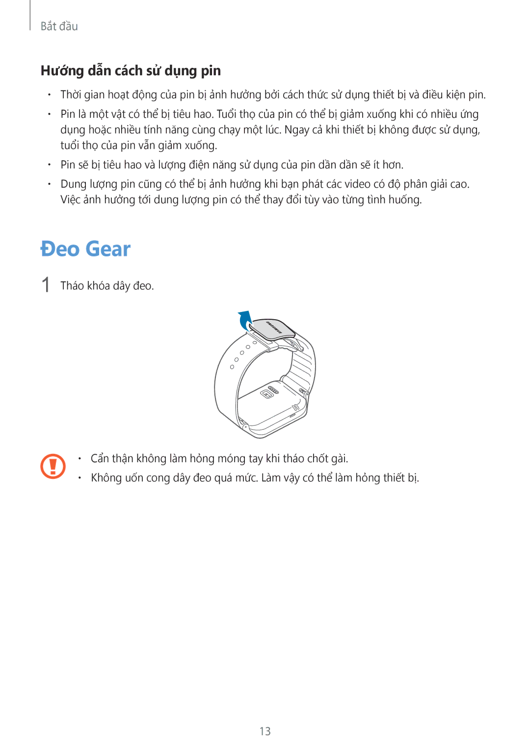 Samsung SM-R3810ZKAXXV manual Đeo Gear, Hướng dẫn cách sử dụng pin 