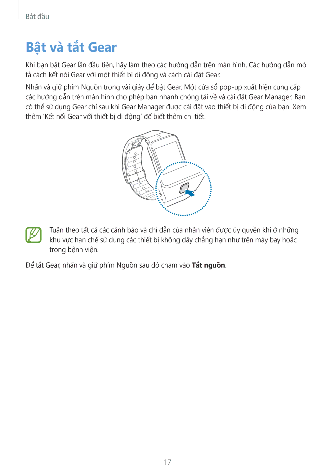 Samsung SM-R3810ZKAXXV manual Bật và tắt Gear 