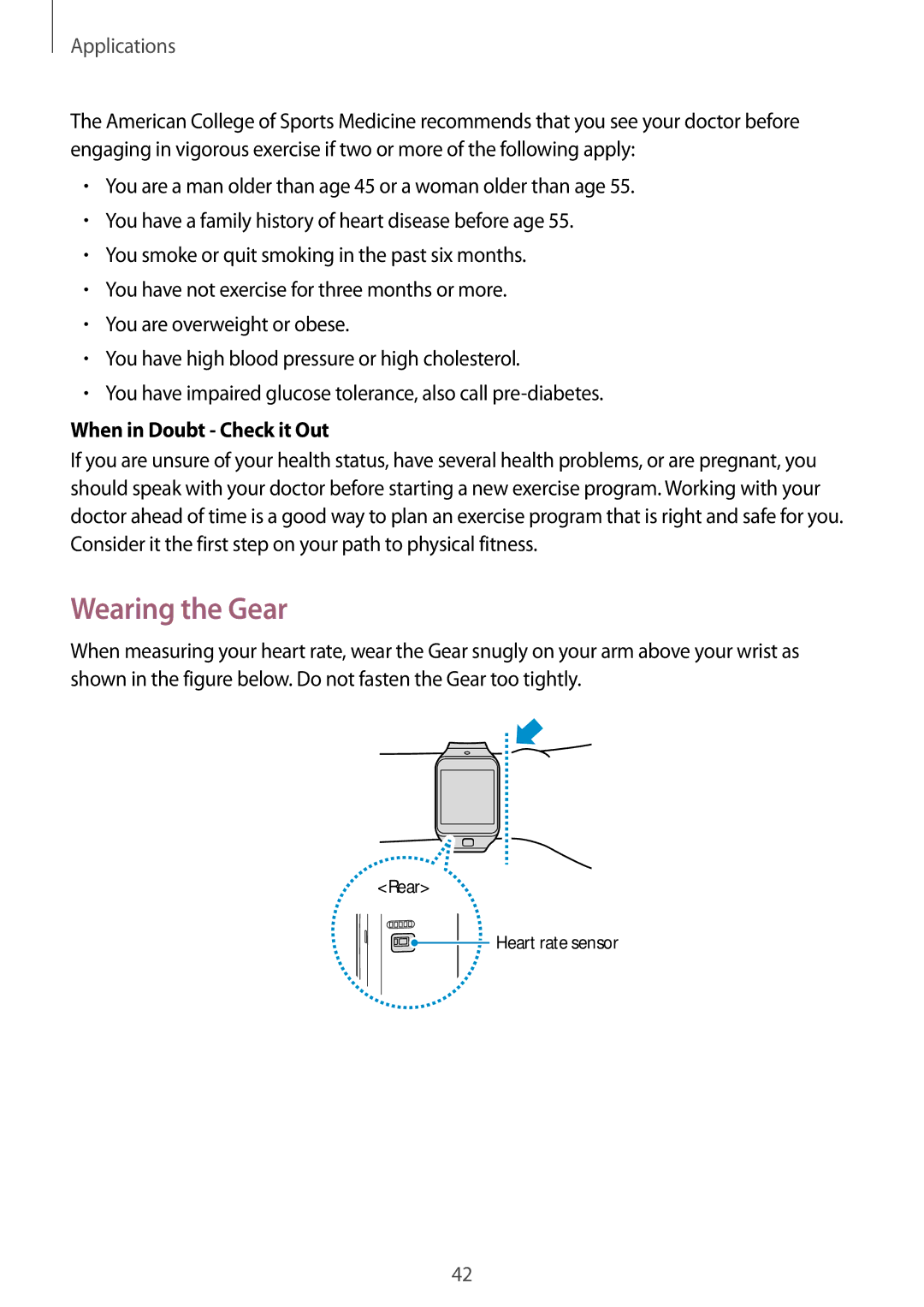 Samsung SM-R3810ZAAXEH, SM-R3810ZOADBT, SM-R3810ZKATPH, SM-R3810ZKAEUR manual Wearing the Gear, When in Doubt Check it Out 