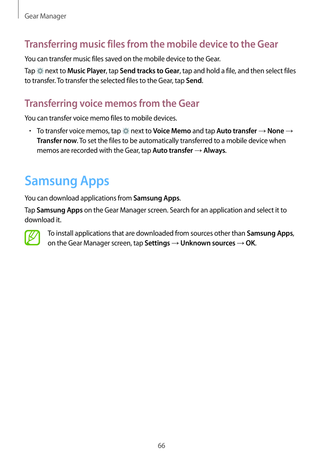 Samsung SM-R3810ZAAATO, SM-R3810ZOADBT, SM-R3810ZKATPH, SM-R3810ZKAEUR Samsung Apps, Transferring voice memos from the Gear 