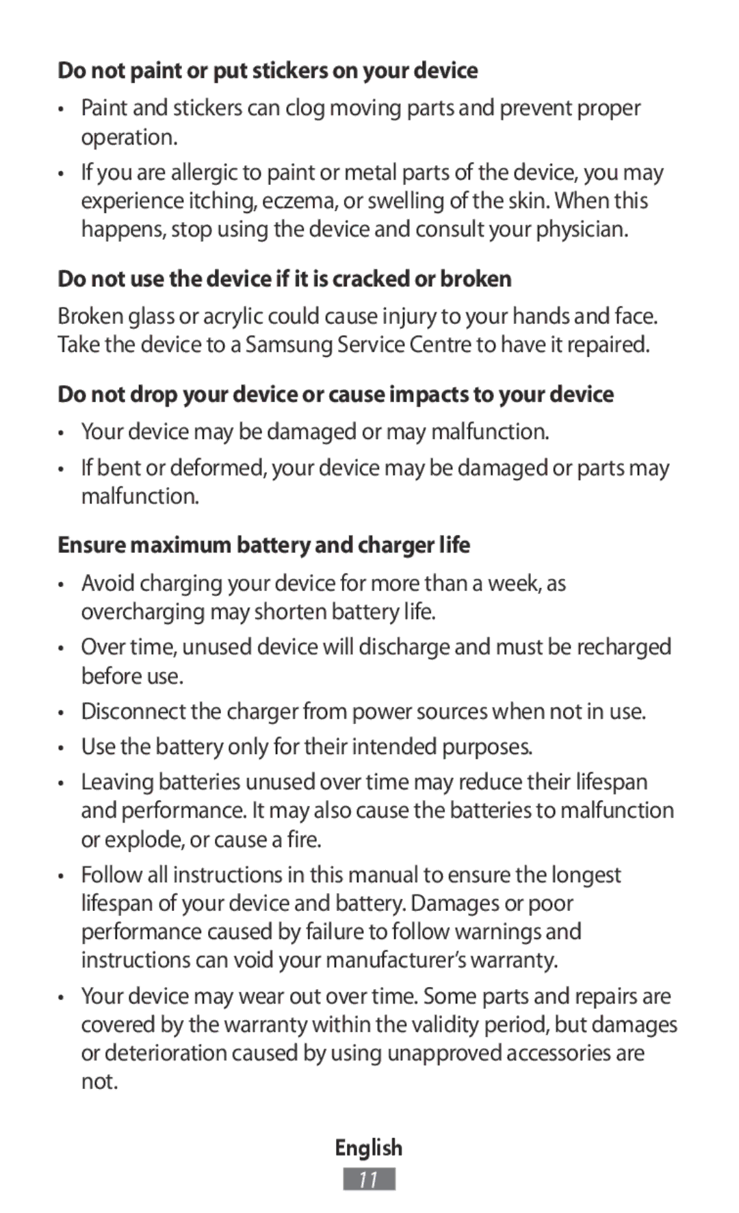 Samsung SM-R3810ZOAITV manual Do not paint or put stickers on your device, Do not use the device if it is cracked or broken 