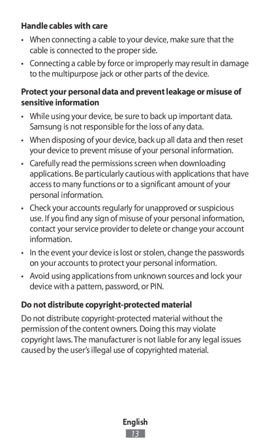 Samsung SM-R3810ZAAPHE, SM-R3810ZOADBT manual Handle cables with care, Do not distribute copyright-protected material 
