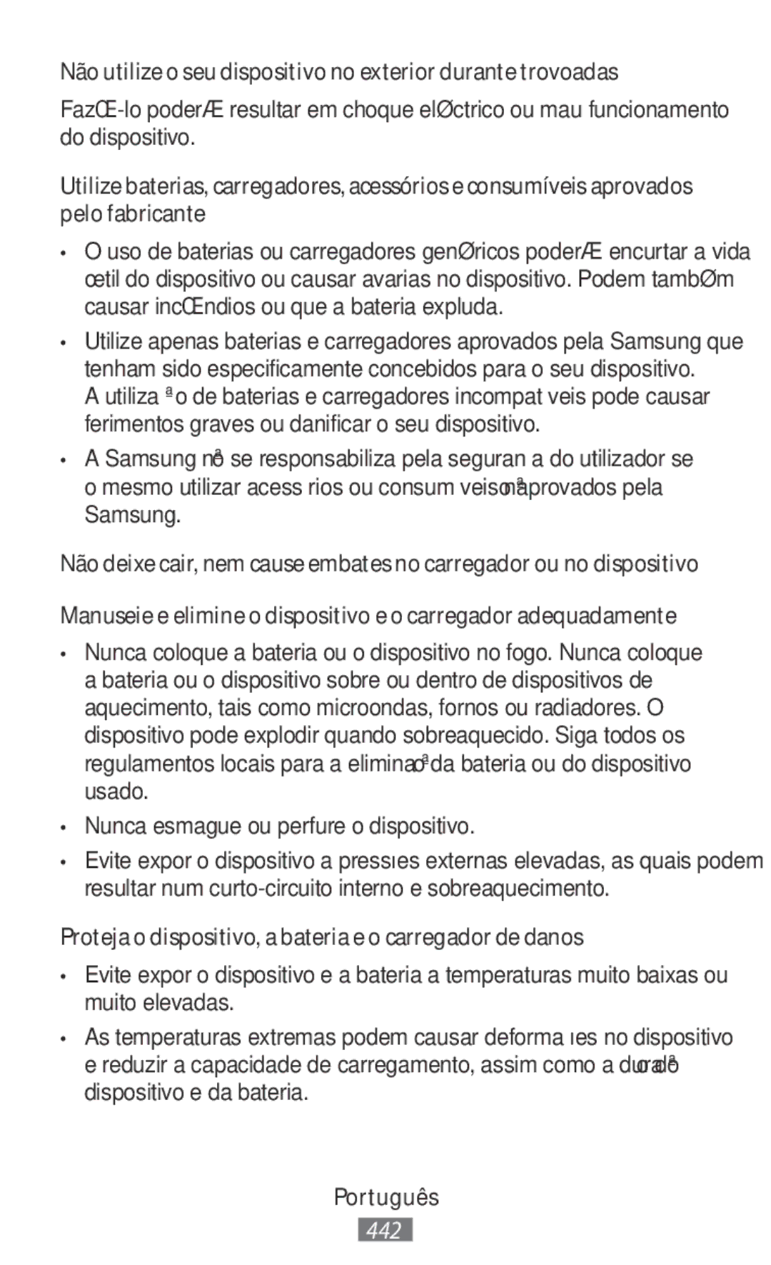 Samsung SM-R3810ZKAEUR, SM-R3810ZOADBT, SM-R3810ZKATPH manual Não utilize o seu dispositivo no exterior durante trovoadas 