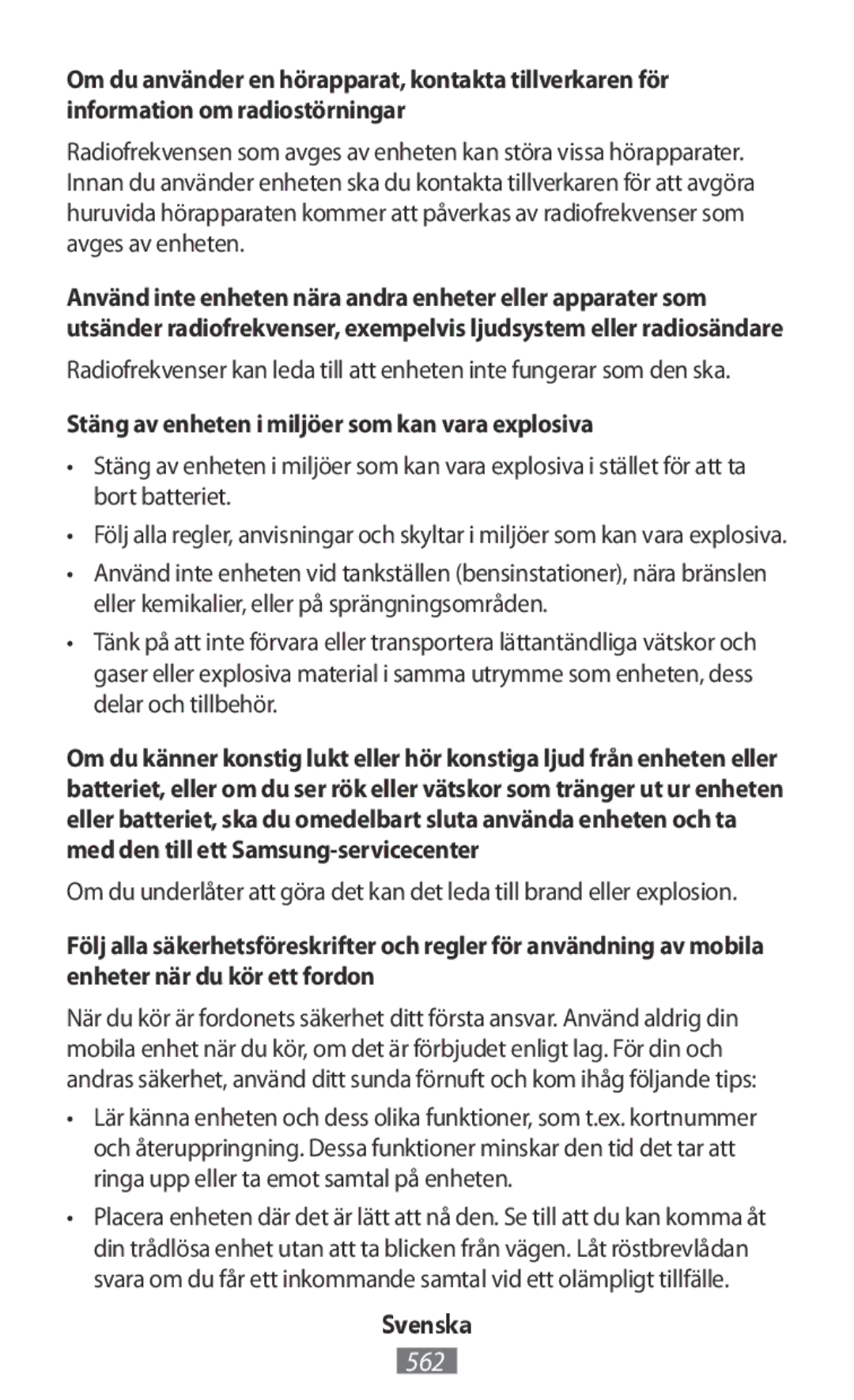 Samsung SM-R3810ZOAILO, SM-R3810ZOADBT, SM-R3810ZKATPH, SM-R3810ZKAEUR Stäng av enheten i miljöer som kan vara explosiva 