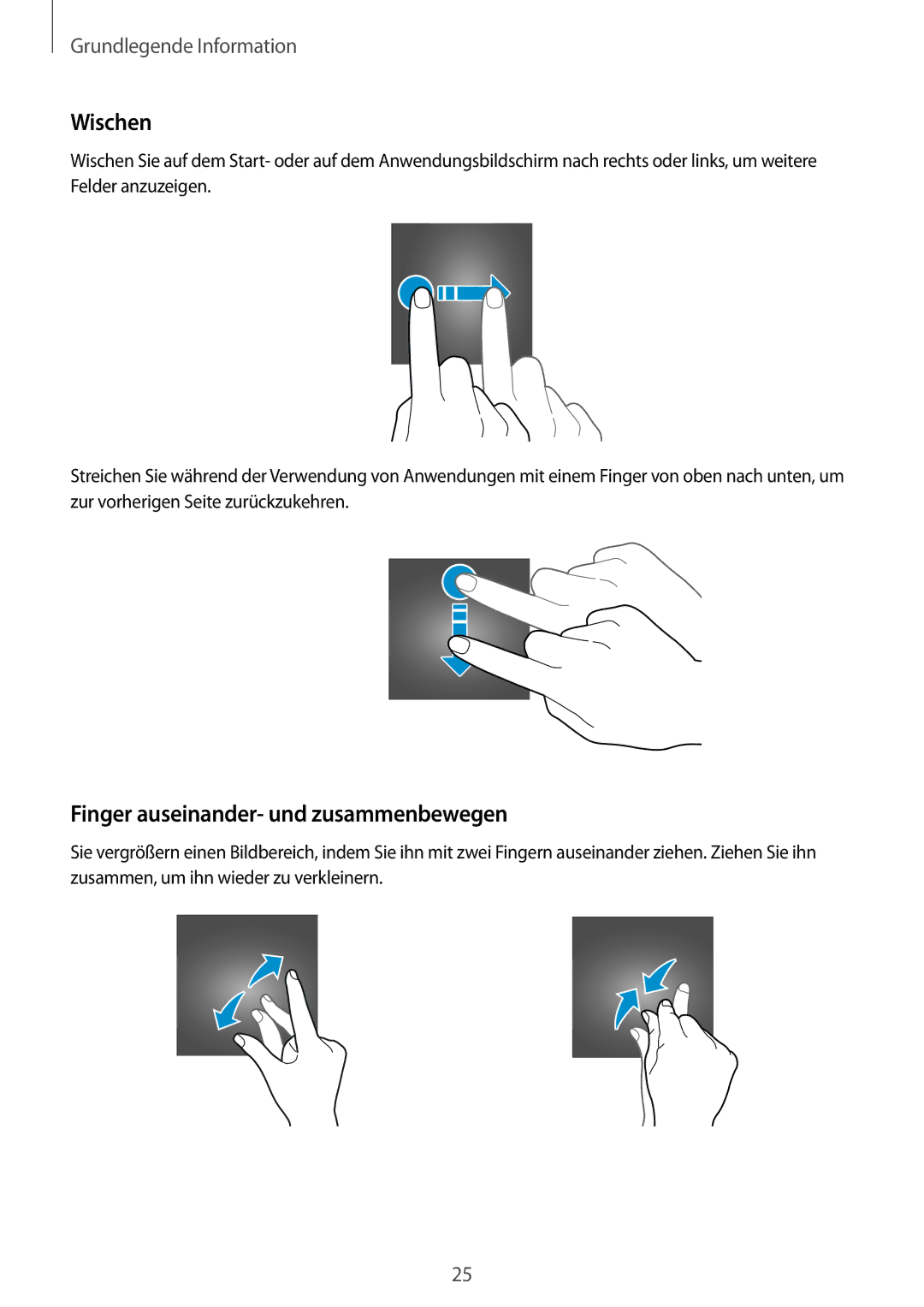 Samsung SM-R3810ZKATPH, SM-R3810ZOADBT, SM-R3810ZKAEUR, SM-R3810ZAAATO manual Wischen, Finger auseinander- und zusammenbewegen 