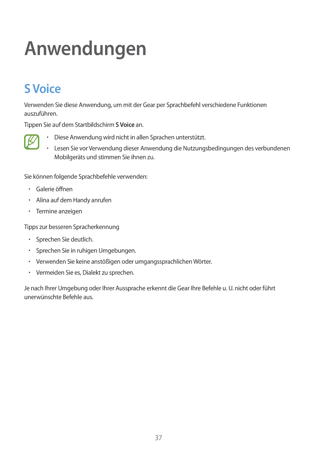 Samsung SM-R3810ZAADBT, SM-R3810ZOADBT, SM-R3810ZKATPH, SM-R3810ZKAEUR, SM-R3810ZAAATO, SM-R3810ZKADBT manual Anwendungen, Voice 