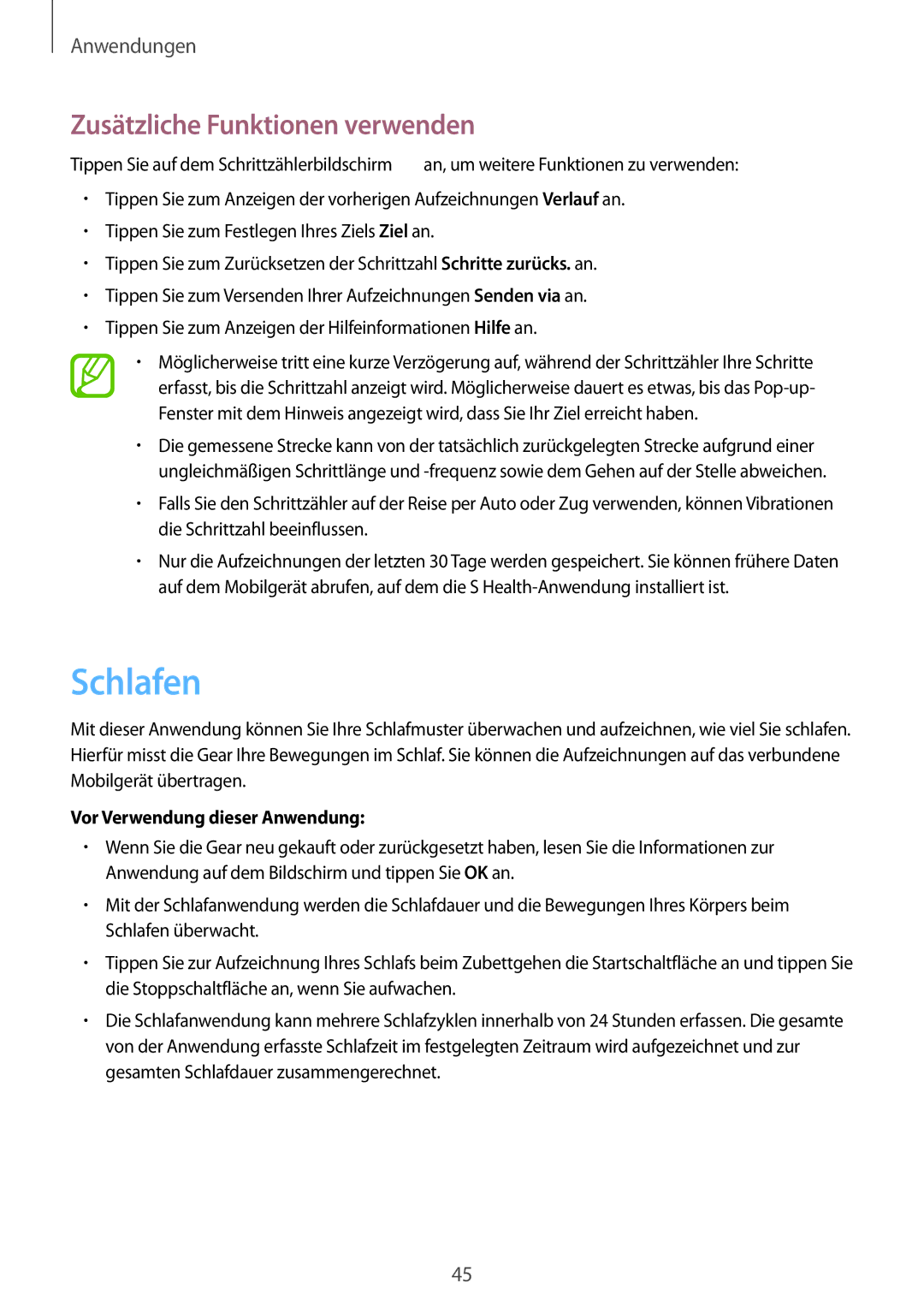 Samsung SM-R3810ZAADBT, SM-R3810ZOADBT, SM-R3810ZKATPH, SM-R3810ZKAEUR manual Schlafen, Zusätzliche Funktionen verwenden 