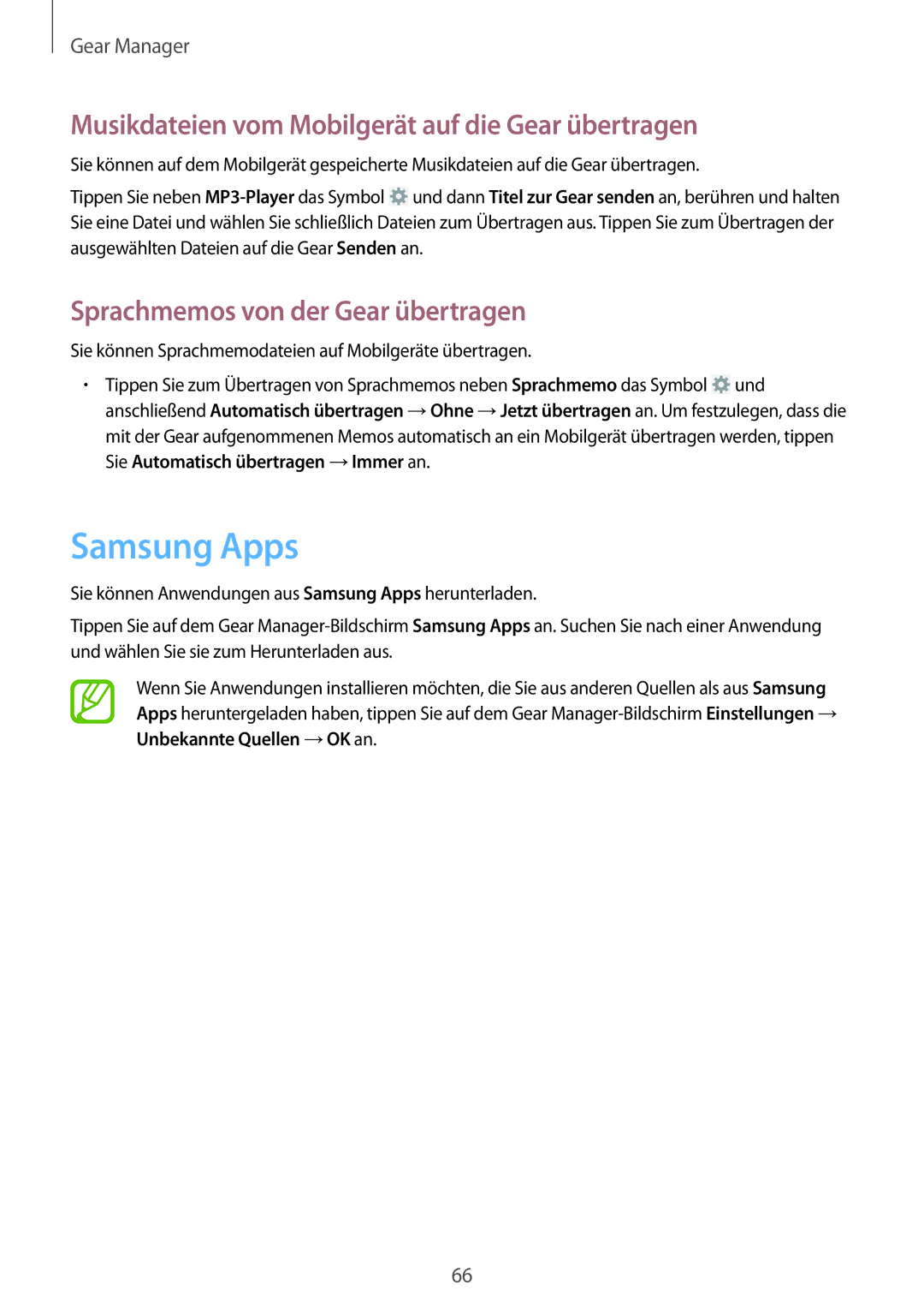 Samsung SM-R3810ZKAEUR, SM-R3810ZOADBT, SM-R3810ZKATPH Samsung Apps, Musikdateien vom Mobilgerät auf die Gear übertragen 