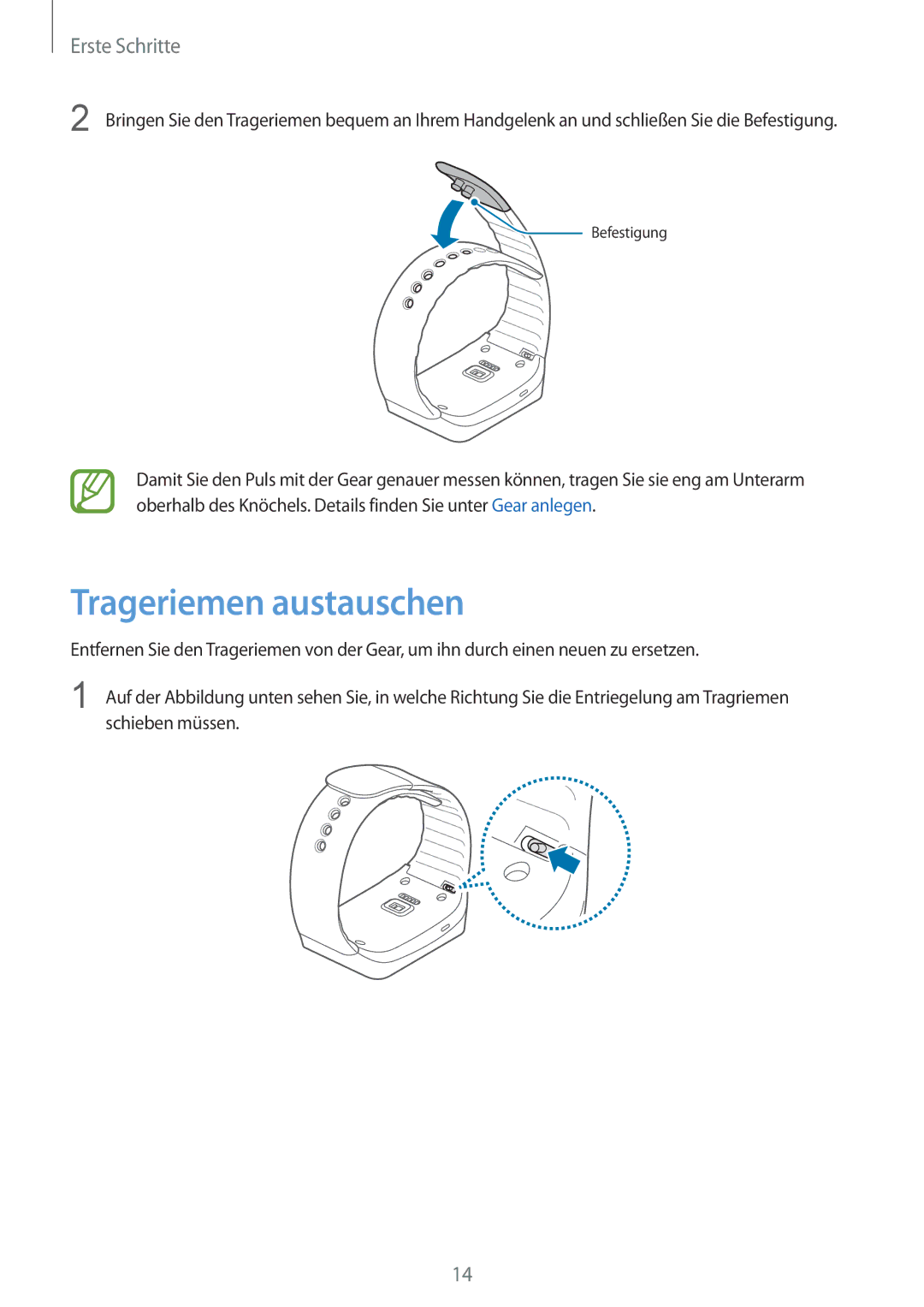 Samsung SM-R3820ZKPDBT, SM-R3820ZKAXEF manual Trageriemen austauschen 