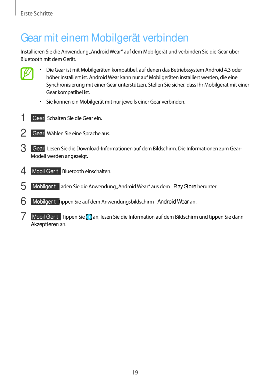 Samsung SM-R3820ZKAXEF, SM-R3820ZKPDBT manual Gear mit einem Mobilgerät verbinden, Modell werden angezeigt 