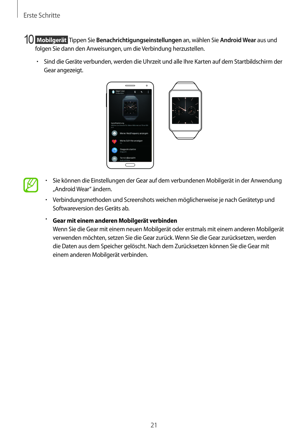 Samsung SM-R3820ZKAXEF, SM-R3820ZKPDBT manual Gear mit einem anderen Mobilgerät verbinden 