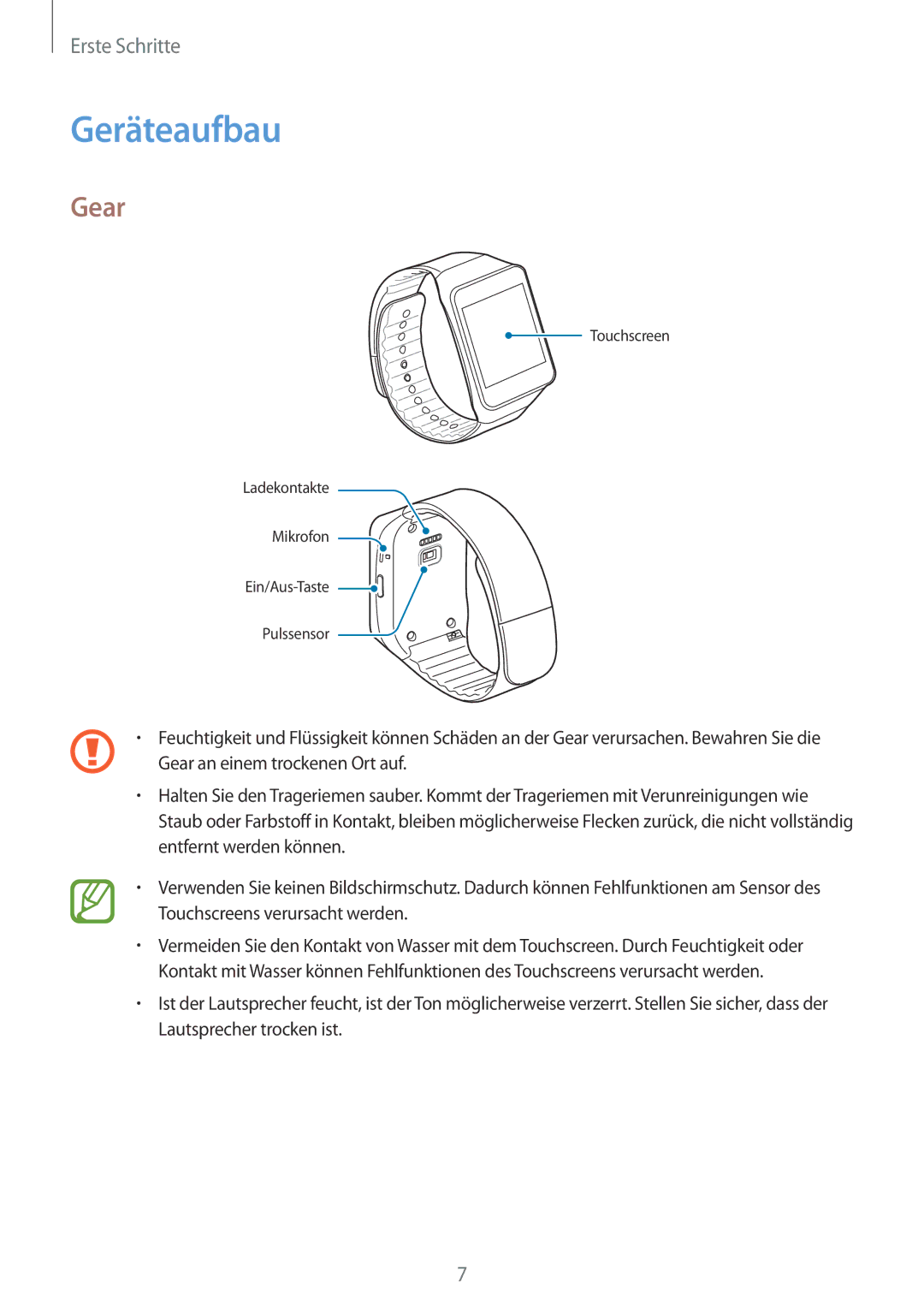 Samsung SM-R3820ZKAXEF, SM-R3820ZKPDBT manual Geräteaufbau, Gear 