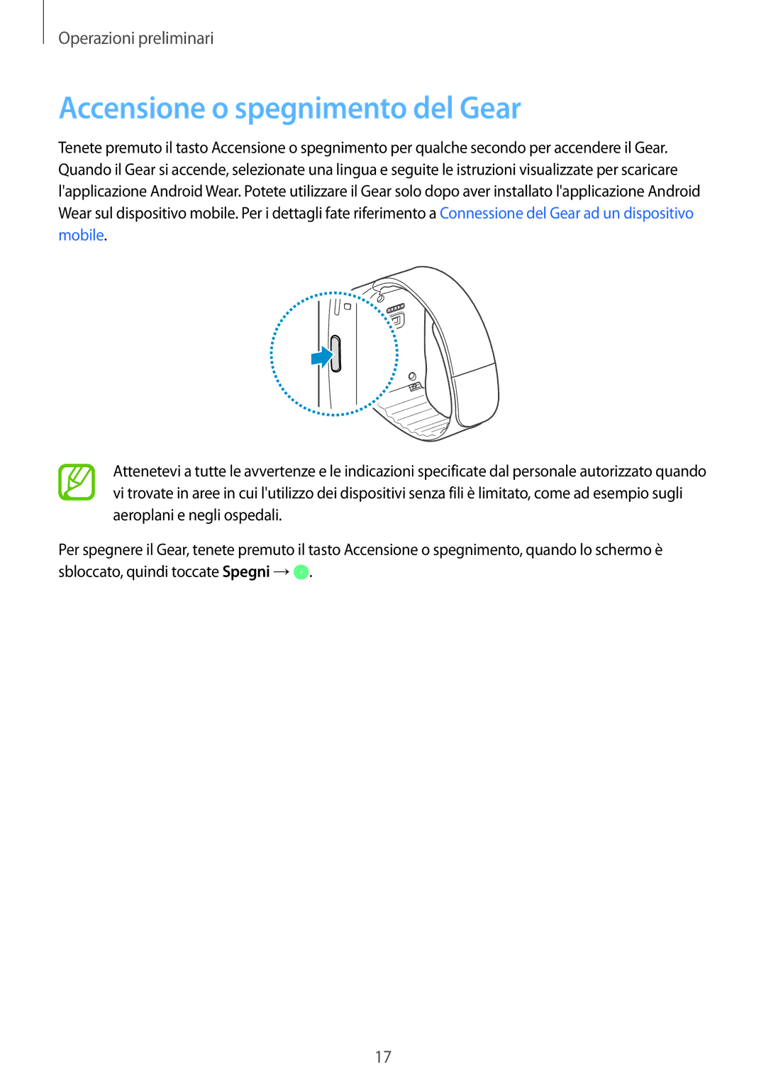 Samsung SM-R3820ZKPITV manual Accensione o spegnimento del Gear 