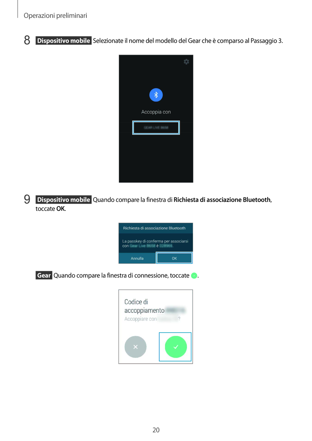 Samsung SM-R3820ZKPITV manual Operazioni preliminari 