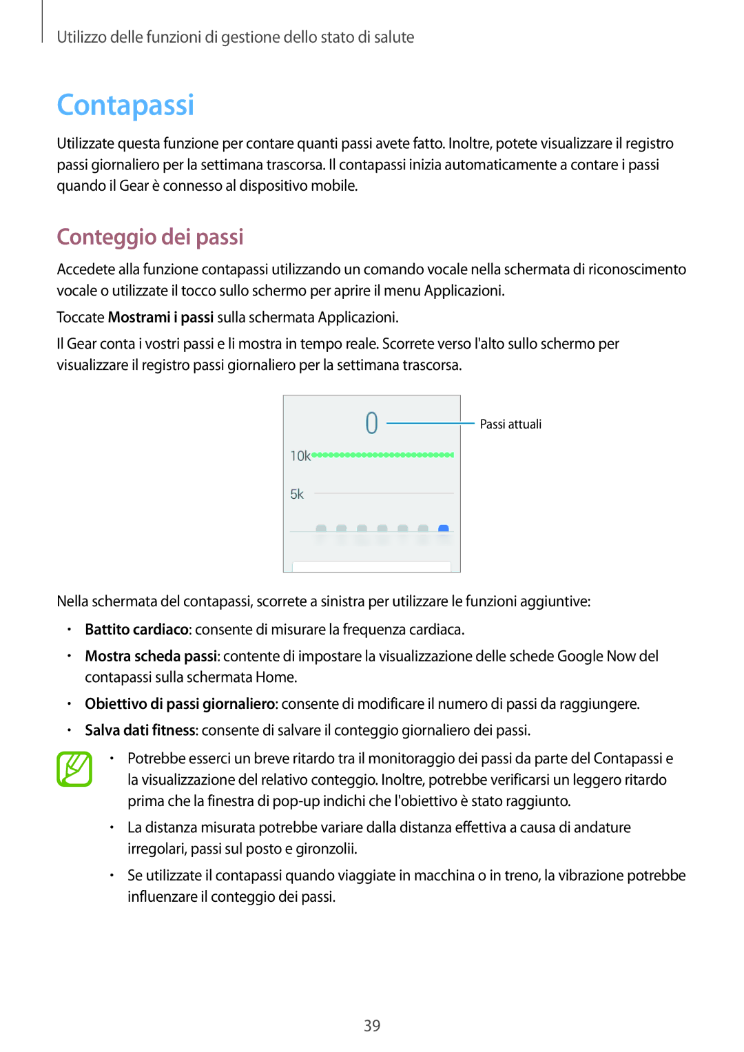 Samsung SM-R3820ZKPITV manual Contapassi, Conteggio dei passi 