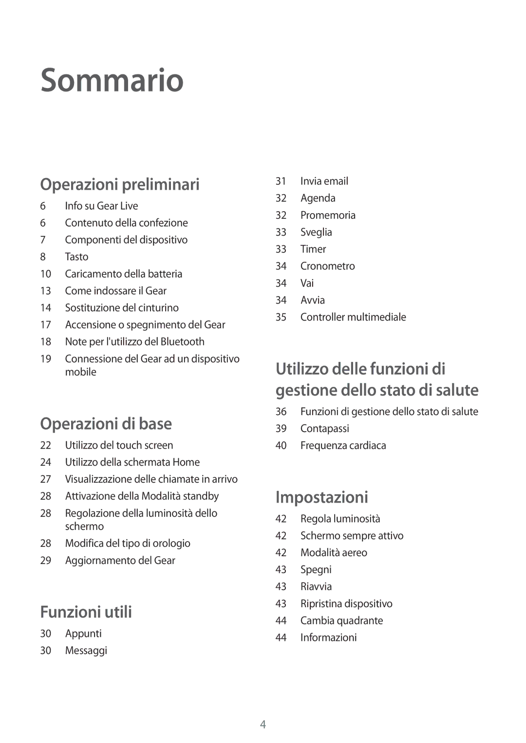 Samsung SM-R3820ZKPITV manual Sommario, Operazioni preliminari 