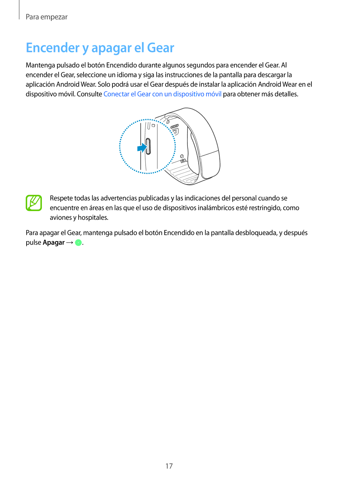 Samsung SM-R3820ZKPPHE manual Encender y apagar el Gear 