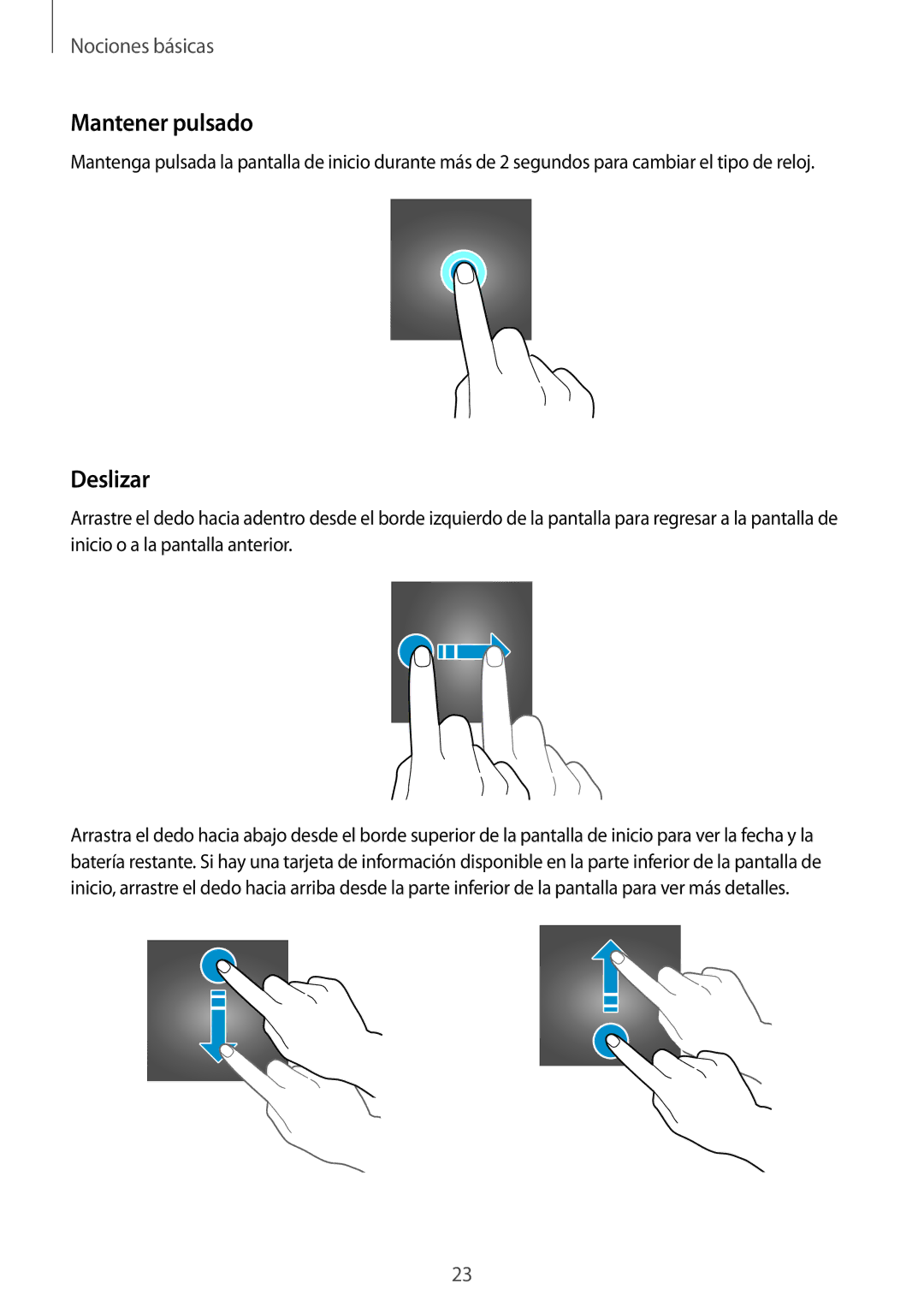 Samsung SM-R3820ZKPPHE manual Mantener pulsado, Deslizar 