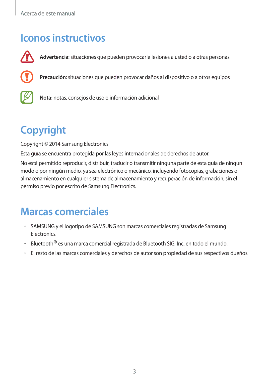 Samsung SM-R3820ZKPPHE manual Iconos instructivos, Copyright, Marcas comerciales 