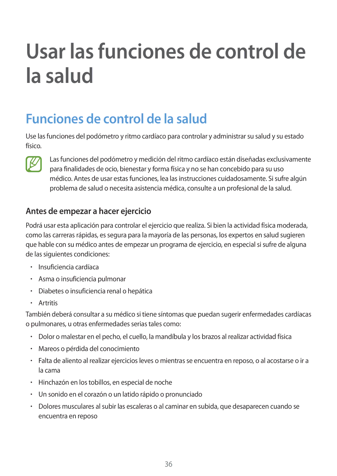 Samsung SM-R3820ZKPPHE manual Usar las funciones de control de la salud, Funciones de control de la salud 