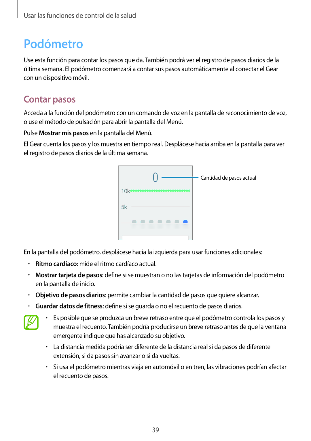 Samsung SM-R3820ZKPPHE manual Podómetro, Contar pasos 