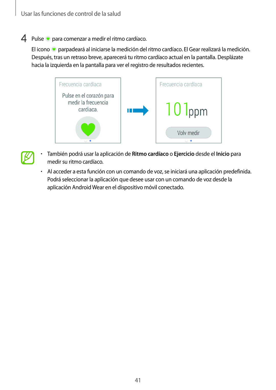 Samsung SM-R3820ZKPPHE manual Pulse para comenzar a medir el ritmo cardíaco 