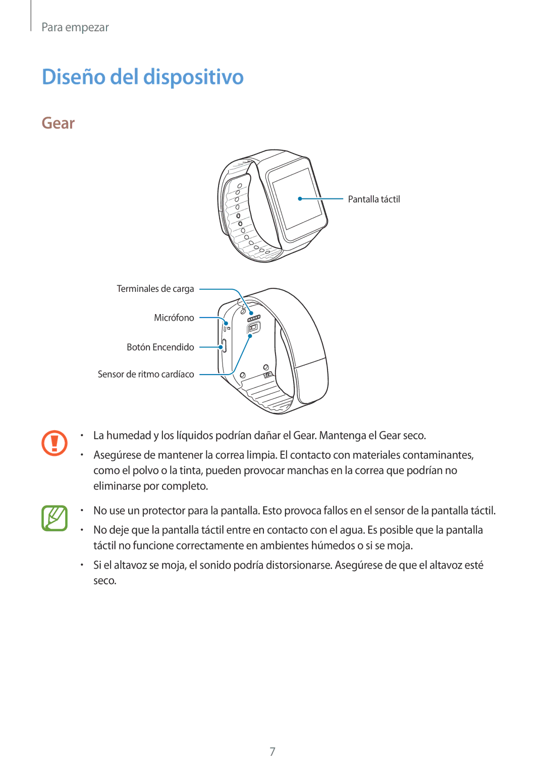 Samsung SM-R3820ZKPPHE manual Diseño del dispositivo, Gear 