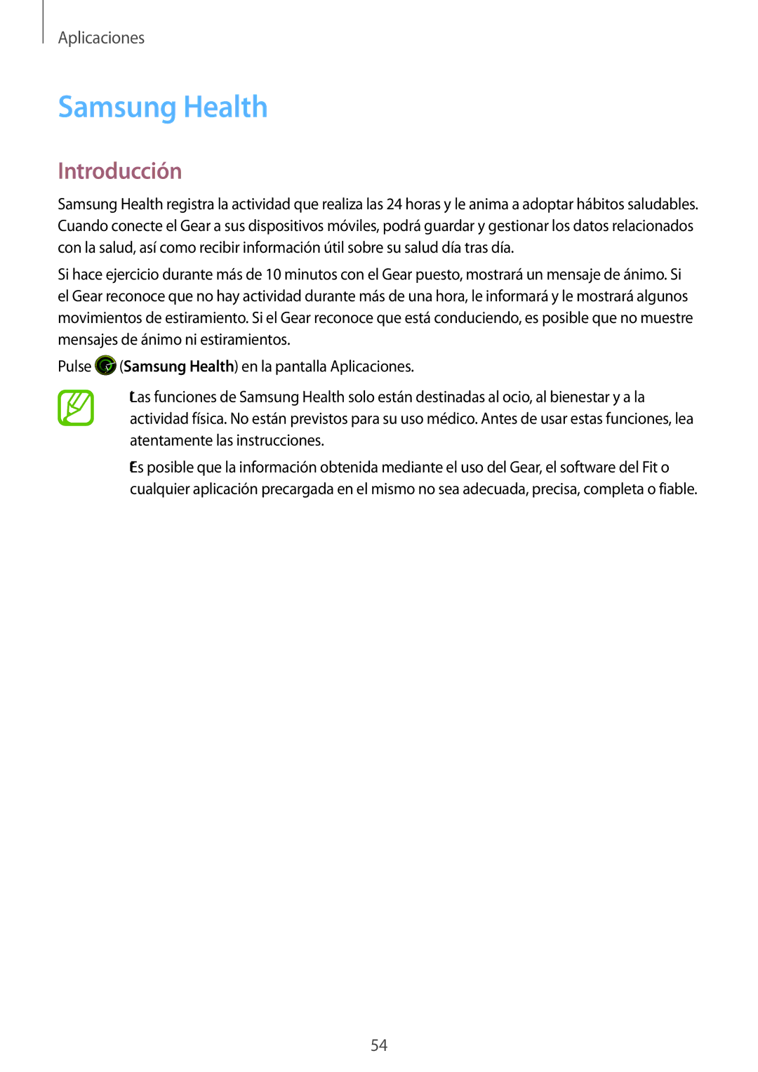 Samsung SM-R600NZBAPHE, SM-R600NZKAPHE manual Samsung Health, Introducción 