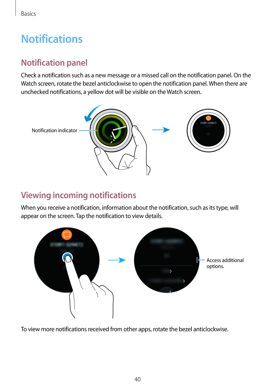 Samsung SM-R600NZKANEE, SM-R600NZKADBT, SM-R600NZBADBT Notifications, Notification panel, Viewing incoming notifications 