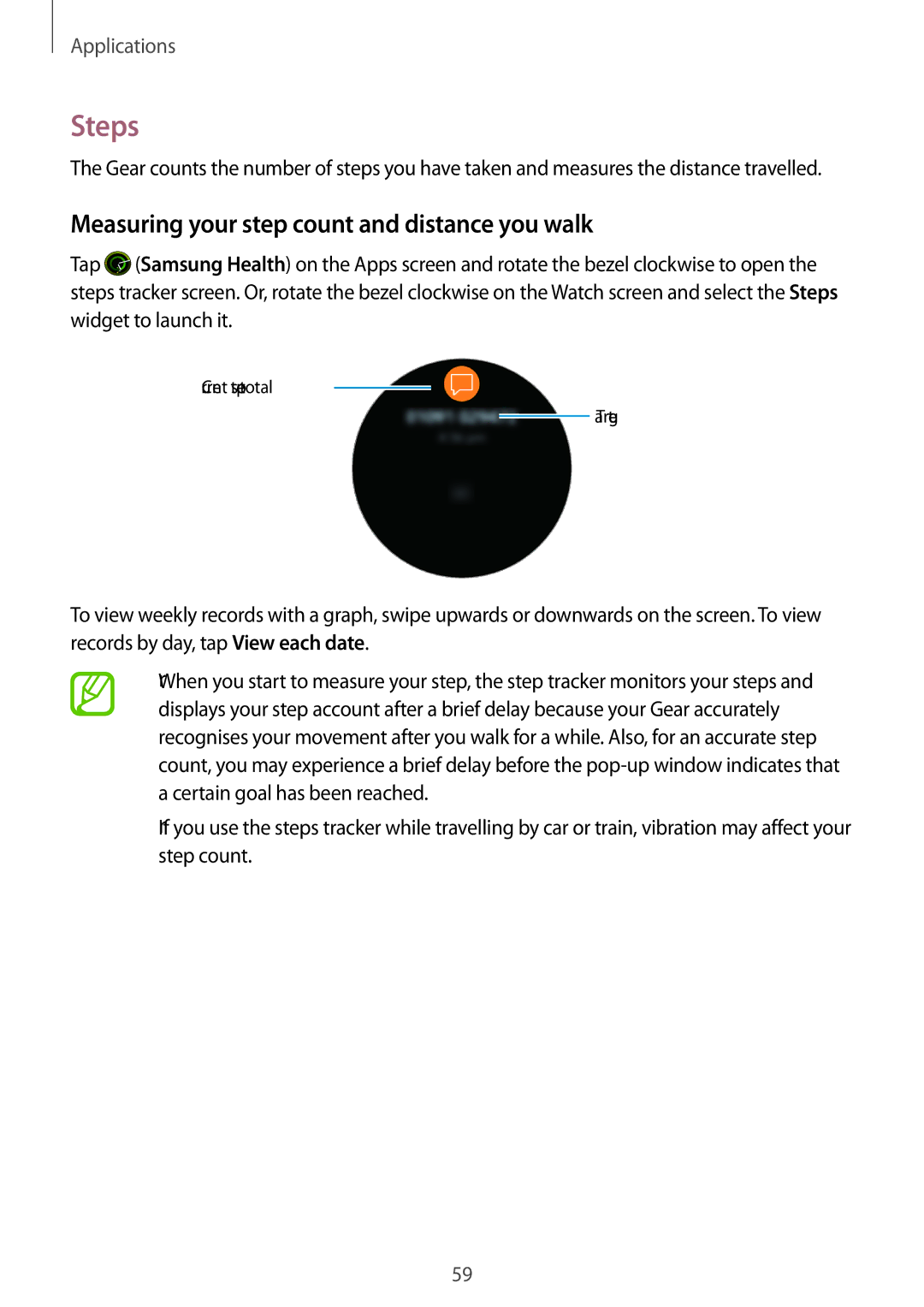 Samsung SM-R600NZKAPHE, SM-R600NZKADBT, SM-R600NZBADBT manual Steps, Measuring your step count and distance you walk 