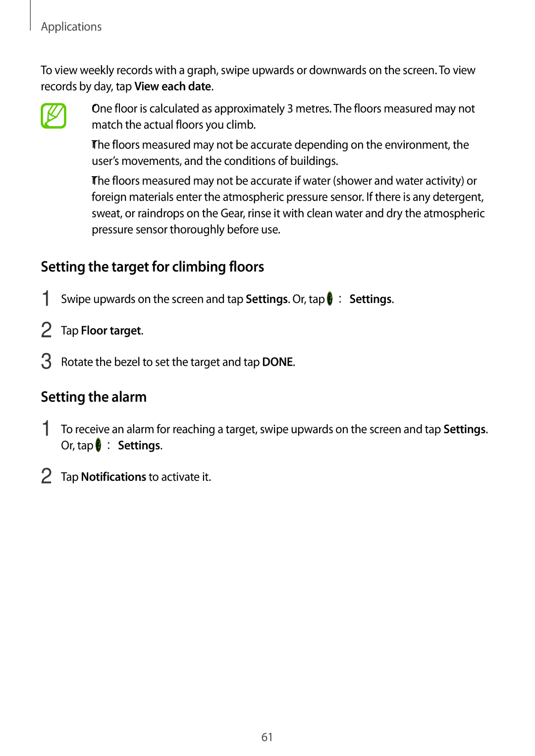 Samsung SM-R600NZKAKSA, SM-R600NZKADBT, SM-R600NZBADBT manual Setting the target for climbing floors, Tap Floor target 