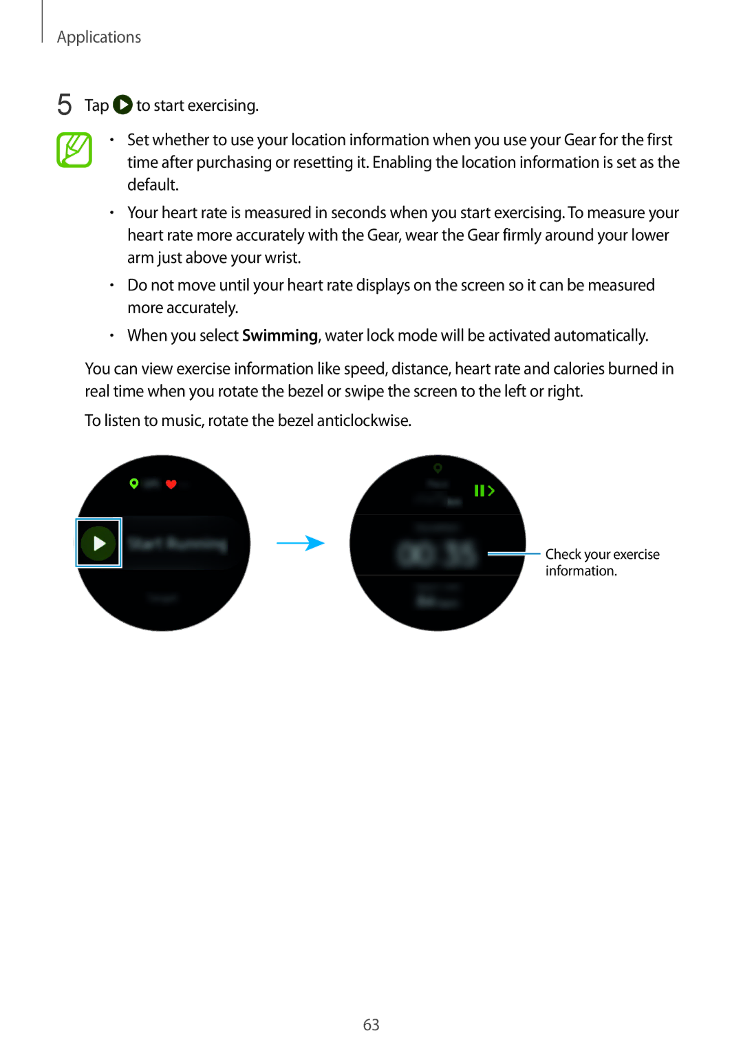 Samsung SM-R600NZBABGL, SM-R600NZKADBT, SM-R600NZBADBT manual Tap, To listen to music, rotate the bezel anticlockwise 