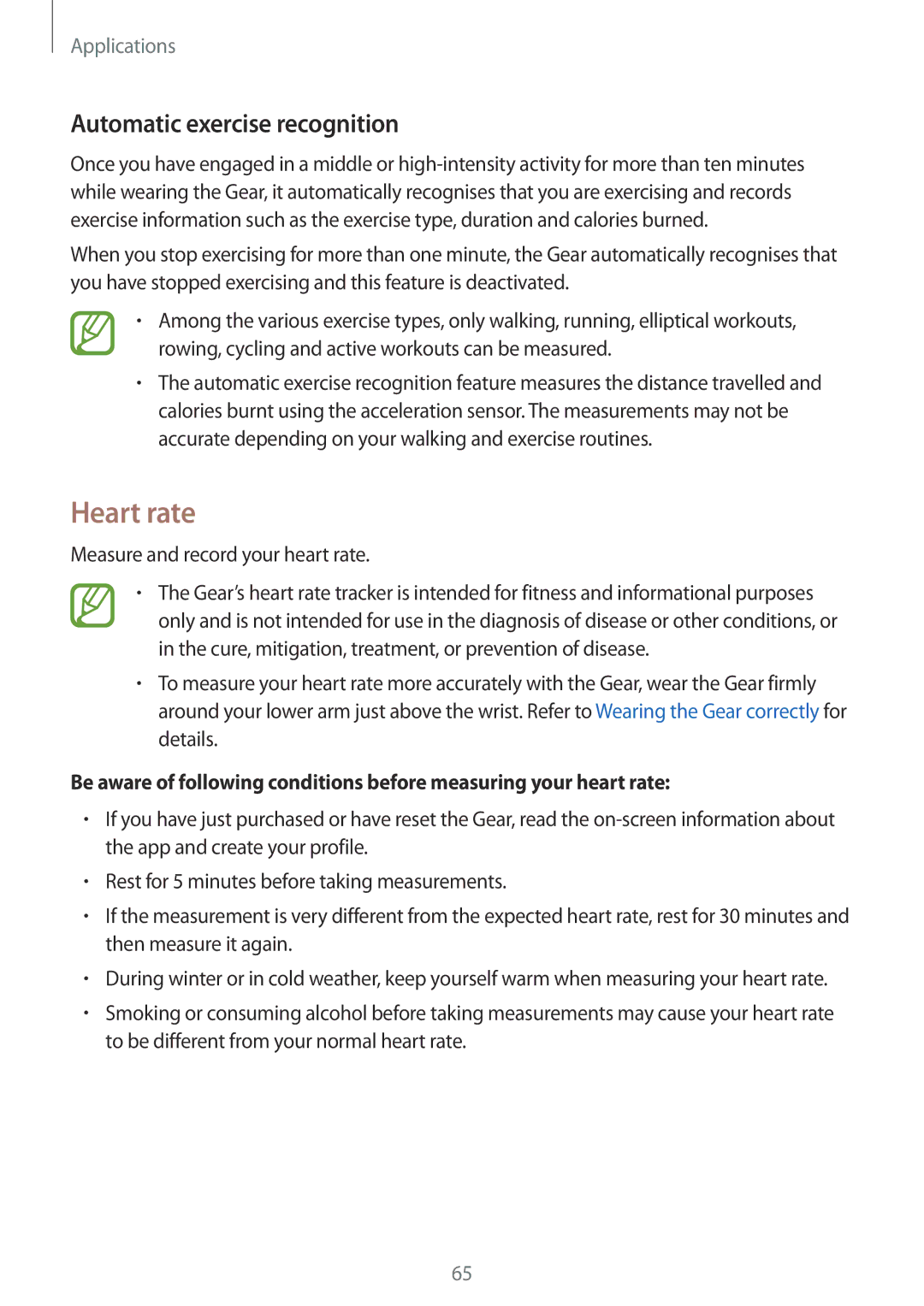 Samsung SM-R600NZBAXEZ, SM-R600NZKADBT manual Heart rate, Automatic exercise recognition, Measure and record your heart rate 