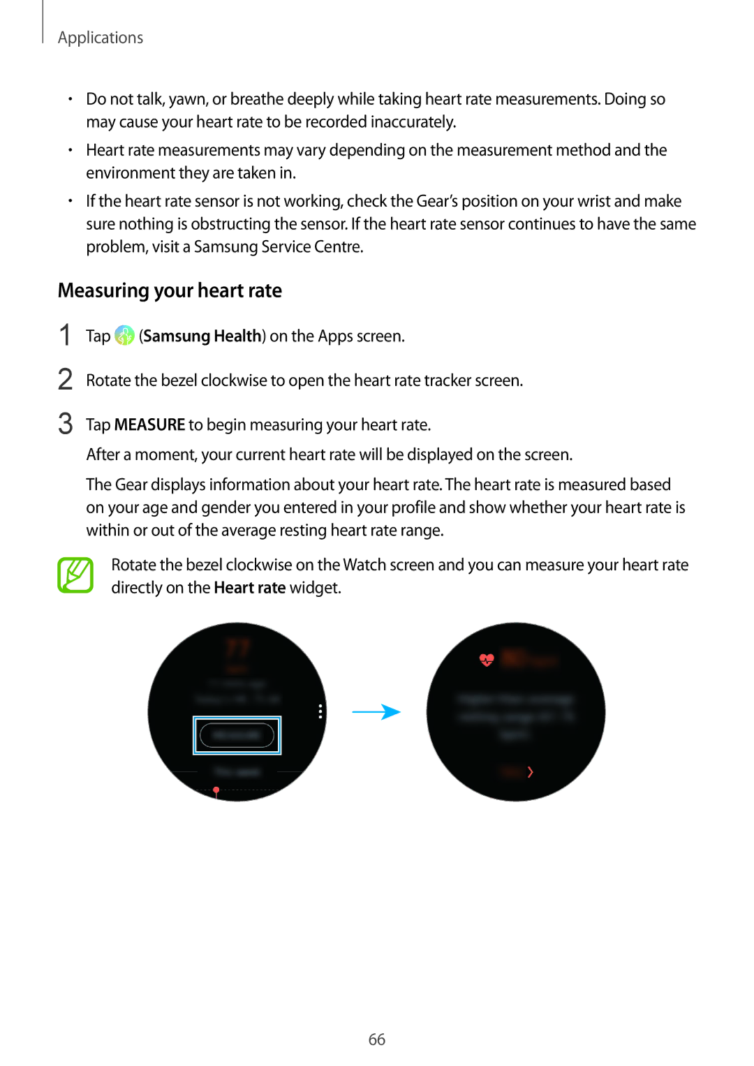 Samsung SM-R600NZKANEE, SM-R600NZKADBT, SM-R600NZBADBT, SM-R600NZBAXEF, SM-R600NZKAXEF manual Measuring your heart rate 