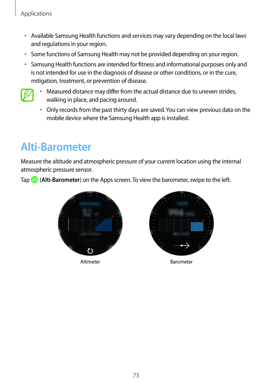 Samsung SM-R600NZKAILO, SM-R600NZKADBT, SM-R600NZBADBT, SM-R600NZBAXEF, SM-R600NZKAXEF, SM-R600NZKAITV manual Alti-Barometer 