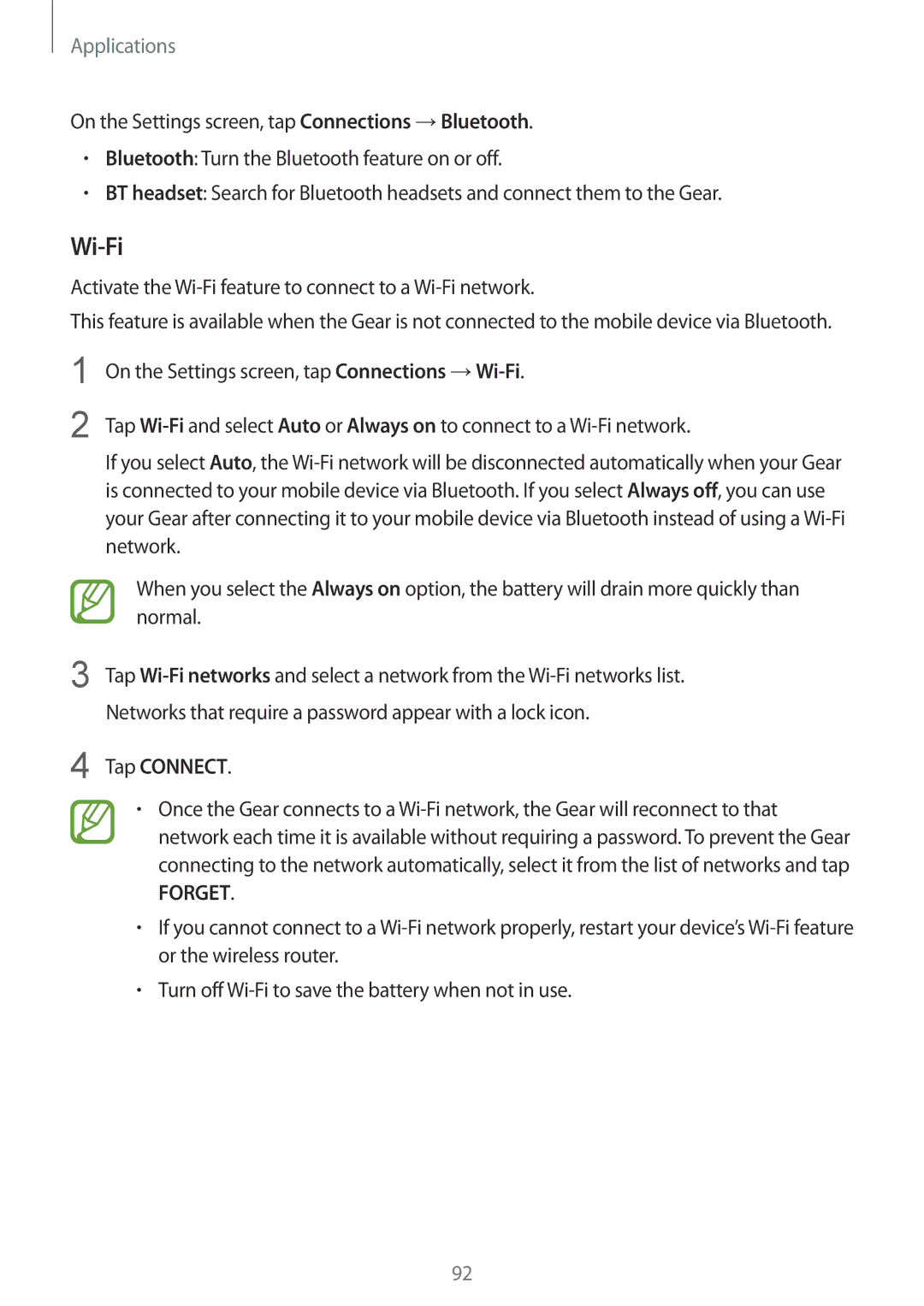 Samsung SM-R600NZKANEE, SM-R600NZKADBT manual Activate the Wi-Fi feature to connect to a Wi-Fi network, Tap Connect 