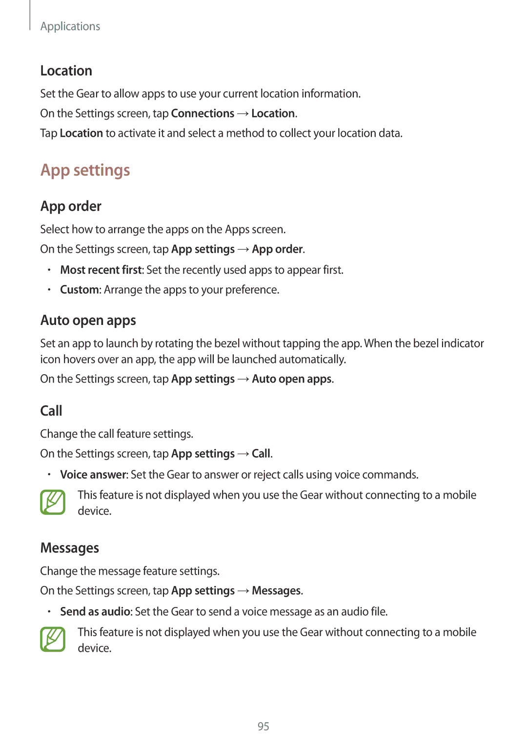 Samsung SM-R600NZBASEB, SM-R600NZKADBT, SM-R600NZBADBT, SM-R600NZBAXEF, SM-R600NZKAXEF, SM-R600NZKAITV manual App settings 