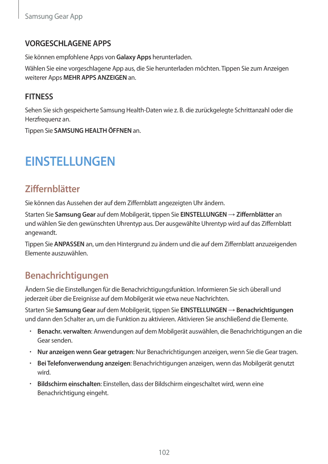 Samsung SM-R600NZKADBT, SM-R600NZBADBT manual Ziffernblätter, Benachrichtigungen, Tippen Sie Samsung Health Öffnen an 