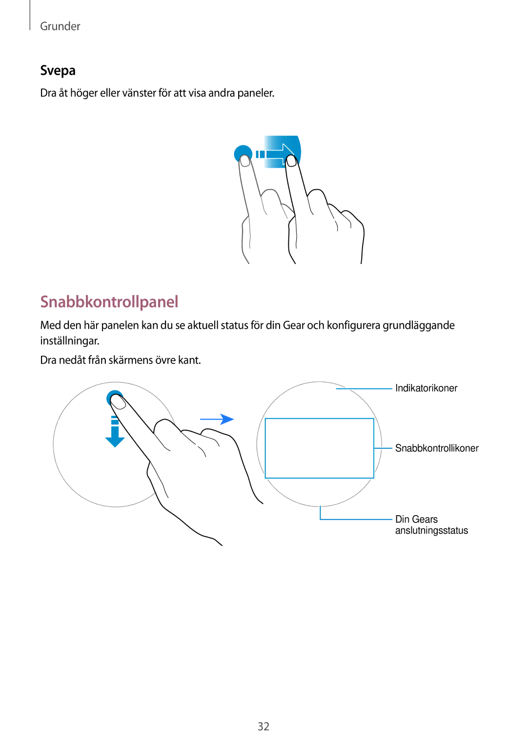 Samsung SM-R600NZKANEE, SM-R600NZBANEE manual Snabbkontrollpanel, Svepa 