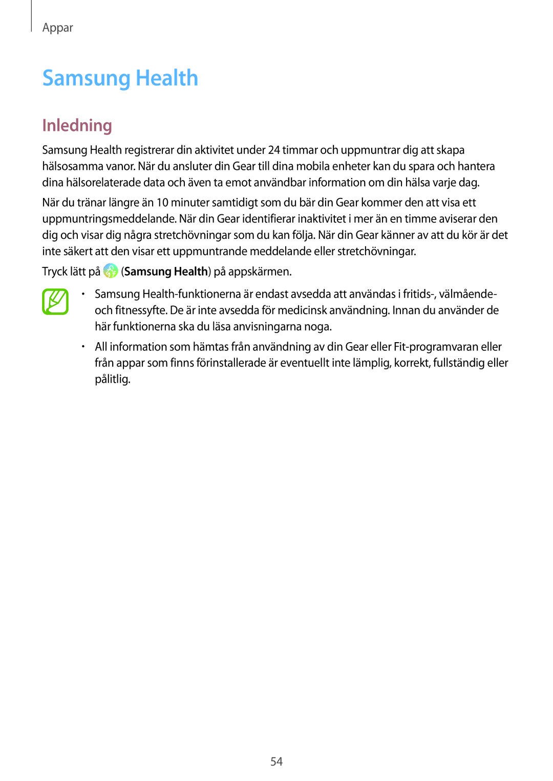 Samsung SM-R600NZKANEE, SM-R600NZBANEE manual Tryck lätt på Samsung Health på appskärmen 