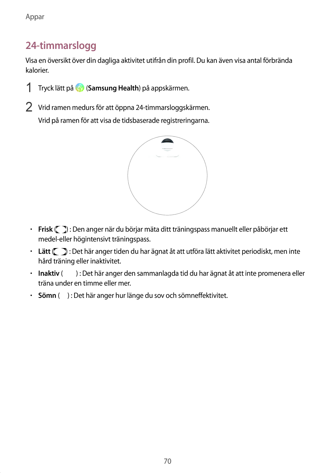 Samsung SM-R600NZKANEE, SM-R600NZBANEE manual Timmarslogg 